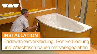 Badewannenverkleidung Rohrverkleidung und Waschtisch bauen mit SchlüterKERDIBOARD Verlegeplatten [upl. by Stanley651]