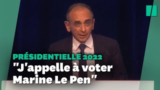 Eric Zemmour appelle ses électeurs à voter pour Marine Le Pen [upl. by Yllah]