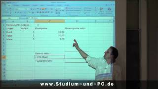 Excel Grundkurs Rechnen und MWST errechnen  httpwwwStudiumundPCde [upl. by Ansev]