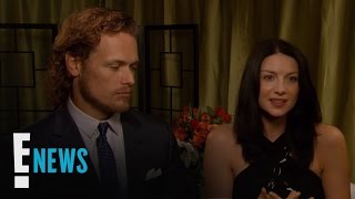 Sam Heughan Plays With quotOutlanderquot Baby Bump  E News [upl. by Lirbij]