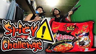 SPICY NOODLE CHALLENGE NO DRINKING  Firing Squad PUNISHMENT  GLOCO amp Trinhil [upl. by Lerrehs307]