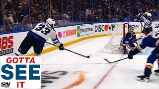 GOTTA SEE IT Dustin Byfuglien Scores By Banking Puck Off Jordan Binnington’s Head And In [upl. by Aseeral]