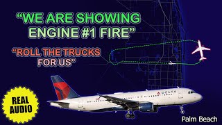 “We’re showing engine 1 fire” Delta Airbus A320 makes emergency landing at Palm Beach Real ATC [upl. by Booma]