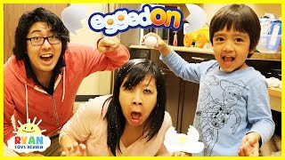 EGGED ON Egg Roulette challenge extreme gross and messy food with Eggs Surprise Hunt Family Fun Game [upl. by Kara-Lynn]