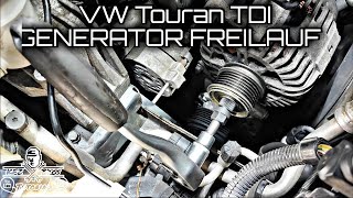 VW Touran 1T  Geräusche am Riementrieb  Freilauf Generator wechseln  Drehmomentwerte  Freewheel [upl. by Melamed]