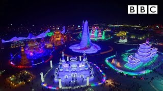 People celebrate in ice wonderland 🧊😮 🥶  Chinese New Year  BBC [upl. by Nwahsal36]