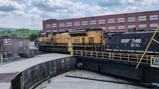 Turntable action at Juniata Locomotive Works in Altoona PA with the Reading Heritage Unit [upl. by Schroeder]