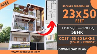 23x50 House Design  Amazing 5BHK House Plans  7X15 Meters  128 Gaj  Terrace Garden  ArchBytes [upl. by Ybreh]