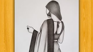 How to draw Girl backside in Saree  Pencil sketch for beginner  drawing tutorial [upl. by Mount333]