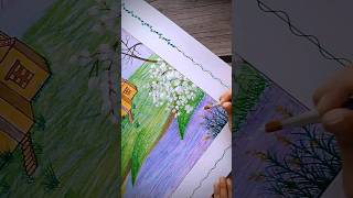 Scenery Drawing IdeasDraw step by stepBeautiful drawing on Chart paperSchool Project Tutorial [upl. by Okoy302]