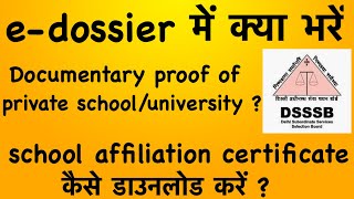 DSSSB e Dossier  documentary proof of private school में क्या भरें  School affiliation certif [upl. by Shelby]