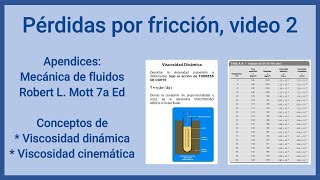 Pérdidas por fricción V2 Viscosidad dinámica y cinemática Tablas y apendices Mott [upl. by Ebby428]