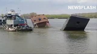 Massive Barge Snaps In Two After Being Overloaded [upl. by Rattray702]