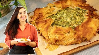 Spanakopita Galette Spinach amp Feta Phyllo Tart Easy amp Delicious [upl. by Yetnom630]