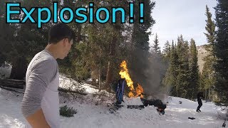 Snowmobile Catches On Fire And Blows Up [upl. by Aivun885]