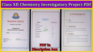 Class XII Chemistry Investigatory Project 202223  Chemistry file Project CBSE [upl. by Einahpit]