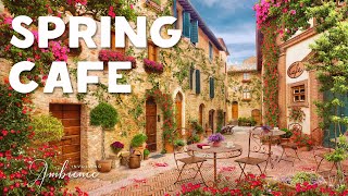 Cozy Spring Alley ASMR Ambience ☕️🌸 Spring Cafe with Quiet Music Nature Sounds Soft Chatter [upl. by Repsihw]