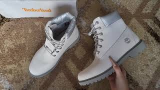 Review timberland 6IN HERTBT CUPSOLE White amp Silver In Hand On Feet and closeup [upl. by Nnyltiak]