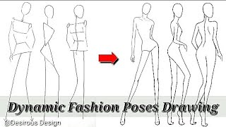 How to make dynamic fashion figure poses  front side back  fashion croquis  tutorial [upl. by Acined]