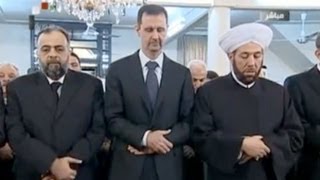 Syrian President Bashar alAssad attends Eid prayers during ceasfire [upl. by Daphie]