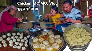 Homemade Chicken MO MO Cooking amp eating with my family villagekitchen VillageEnvironmentNEPAL [upl. by Esila941]