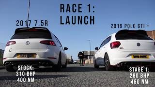 VW GOLF R VS POLO GTI STAGE 1  DRAG amp ROLLING RACE [upl. by Boles]