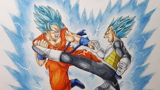 Drawing Goku VS Vegeta  Super Saiyan Blue [upl. by Rape911]