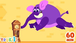 Hickory Dickory Dock 🕰️ Elephant Jumps on the Clock 🐘 Youkids Nursery Rhymes [upl. by Hedi980]