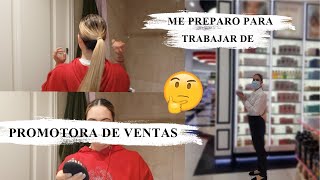 Me preparo para trabajar de PROMOTORA DE VENTAS  Ropa peinado maquillaje [upl. by Neerak]