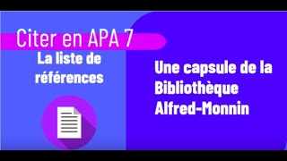 La liste de références en APA [upl. by Hcaz]