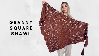 GRANNY SQUARE SHAWL  FREE CROCHET PATTERN [upl. by Bhayani956]