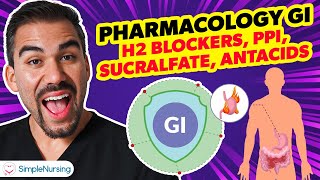 Pharmacology GI  H2 Blockers PPI Sucralfate Antacids nursing RN PN NCLEX [upl. by Dorelia]