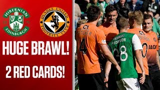 Double red card sparks mass brawl Hibernian 11 Dundee United 17082013 [upl. by Ahtis]