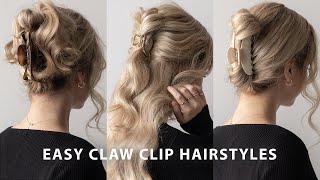 3 EASY CLAW CLIP HAIRSTYLES 💖 MediumLong Hairstyles [upl. by Dawkins]