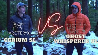 Arcteryx Cerium SL VS Ghost Whisper UL from Mountain Hardwear  Jacket Battle [upl. by Woodsum]