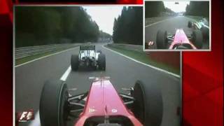 Kimi Raikkonen Overtakes Fisichella After Restart Spa 2009 [upl. by Quintus]