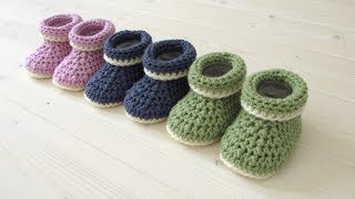 How to crochet cuffed baby booties for beginners  beginners baby shoes [upl. by Damha]