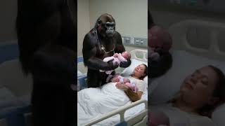 The gorilla is happy and the woman is happy new born baby 🍼 [upl. by Yrgoerg]