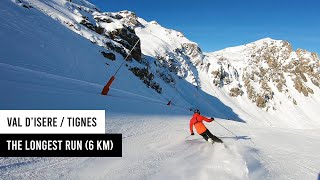 The longest run in Val dIsere Tignes Grande Motte glacier to Val Claret village top to bottom [upl. by Eneres937]