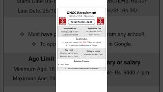 ONGC Recruitment 2024  ONGC New Vacancy 2024 Government Jobs 2024 govtjobs [upl. by Dnob547]