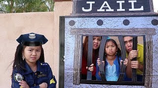 Police Jannie amp Wendy Pretend Play LOCKED UP w Jail Playhouse [upl. by Elka]