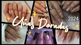 UÑAS DORADAS ✨para todo el años 2024 uñasdecoradas uñasdemoda acrylicnails uñasentendencia [upl. by Imim946]