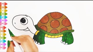 Lets Draw amp Color A Cute Tortoise 🐢ReptileLand amp Water Animal [upl. by Kuth]