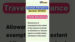 Section 1014i Exempt travelling allowance  Travelling  Conveyance Allowance exemption shorts [upl. by Yemrej]