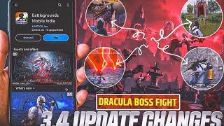 BGMI 34 UPDATE  TOP NEW FEATURES NEW MODE amp MORE  PUBG 34 UPDATE DRACULA BOSS FIGHT GAMEPLAY [upl. by Ennasil]