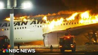 Video shows Japan Airlines passenger plane in flames at Tokyo airport [upl. by Meluhs940]