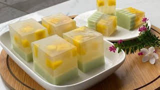 Mango And Pandan Coconut Milk Agaragar Jelly Cake [upl. by Ennywg]