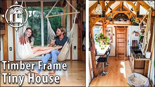 Timber Frame TINY HOUSE Built by Couple Wanting Better Life [upl. by Teador]