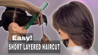 Easy SHORT LAYERED HAIRCUT TUTORIAL [upl. by Etnad]