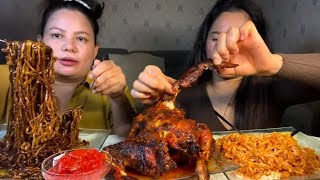 पिरो अमीलो ज्यानमारा खर्सानी सॅंग Whole chicken साथमा cheese ramen र Samyang Spicy ramen mukbang [upl. by Clyde954]